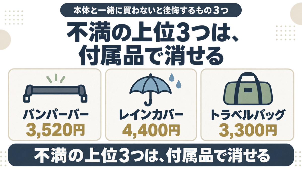 ベビーカーの付属品選びをイメージした画像